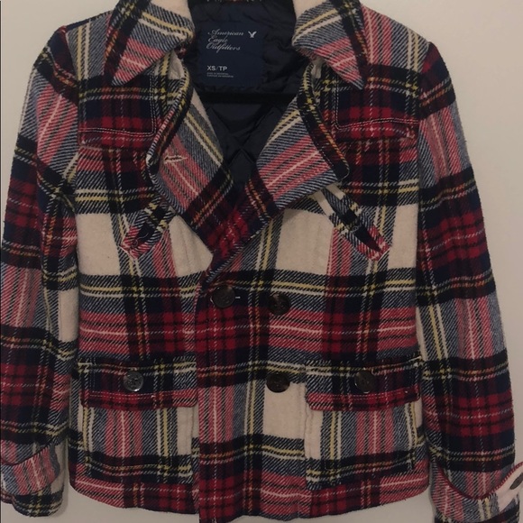 American Eagle Outfitters Jackets & Blazers - American Eagle Plaid Striped Women’s Peacoat
